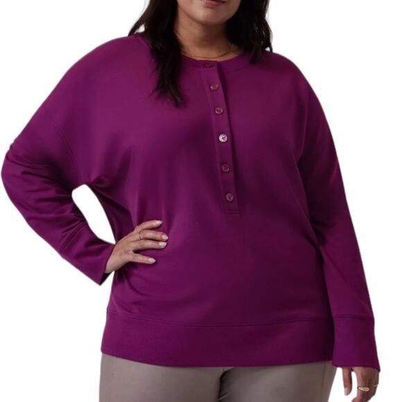 NWT Athleta Oversized Long Sleeve Balance Henley Sweatshirt in Exotic Fuchsia 3X - Picture 2 of 13
